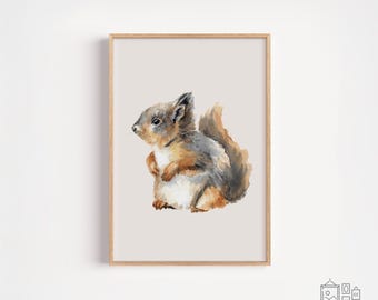 Squirrel Nursery Wall Art – Woodland Animal Printable – Neutral Baby Room Decor – Scandinavian Style Baby Gift – Digital Download