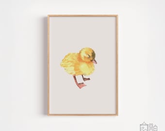 Yellow Duckling Nursery Wall Art – Baby Chick Printable – Farm Animal Baby Room Decor – Neutral Scandinavian Nursery Download