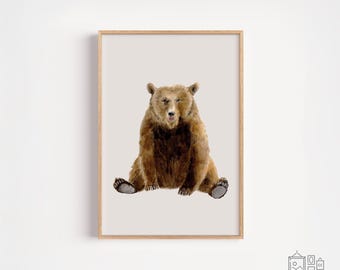 Bear Nursery Wall Art Print Neutral Animal Printable for Baby Room Woodland Animal Poster Scandinavian Nursery Decor Boho Baby Gift