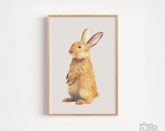 Bunny Nursery Wall Art – Baby Rabbit Woodland Printable – Neutral Baby Room Decor – Scandinavian Digital Download – Boho Animal Print