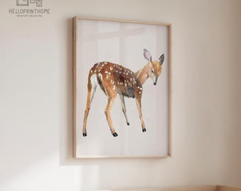 Fawn Deer Nursery Wall Art – Baby Deer Printable Woodland Animal – Neutral Forest Nursery Decor – Digital Download for Baby Room