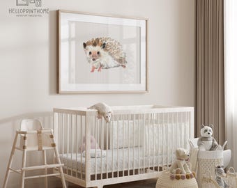 Hedgehog Nursery Wall Art – Woodland Baby Animal Printable – Neutral Scandinavian Baby Room Decor – Boho Nursery Digital Download