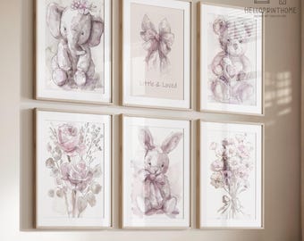 Nursery Wall Art 21 Set | Pastel Baby Room Prints | Bunny, Teddy & Floral Watercolor Decor | Neutral Gender Printable Art Instant Download