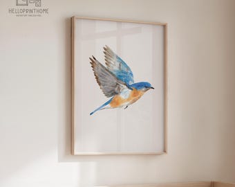 Bluebird Nursery Wall Art – Baby Bird Printable – Flying Watercolor Animal Print – Woodland Nursery Decor – Gender Neutral Digital Download
