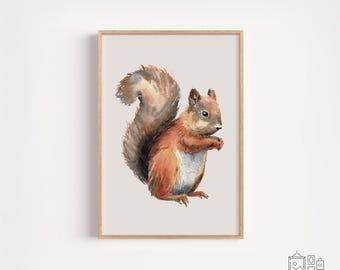 Woodland Squirrel Printable – Baby Animal Wall Art for Nursery – Neutral Boho Baby Room Decor – Scandinavian Digital Download Print