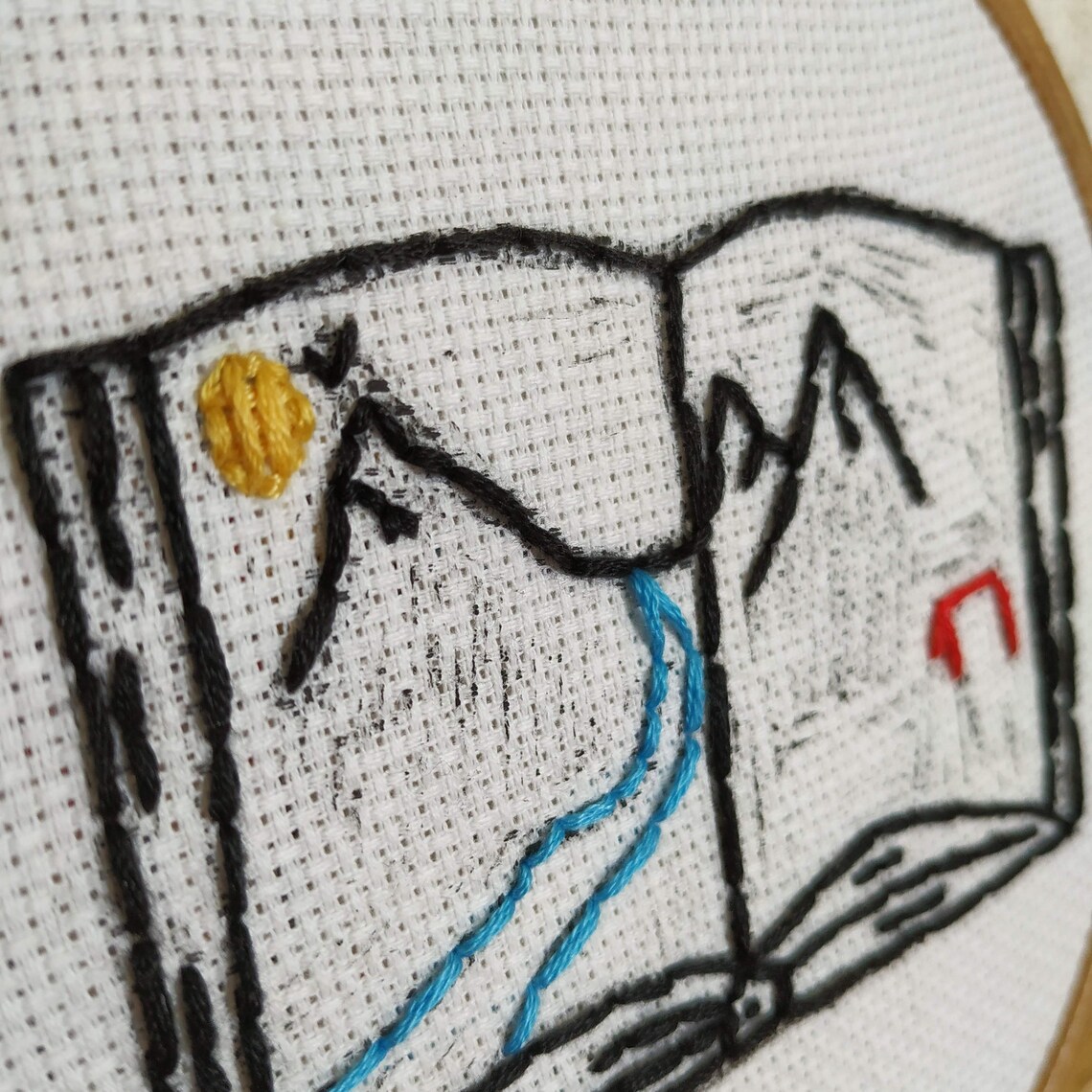 Embroidered Linocut on Fabric wild Camping With Etsy