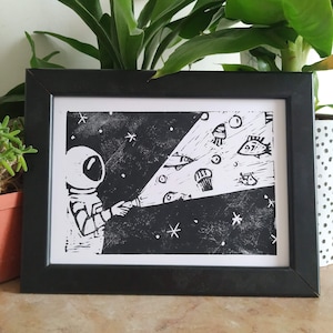 Linoprint &quot;Astronaut in the abyss&quot; - different styles available