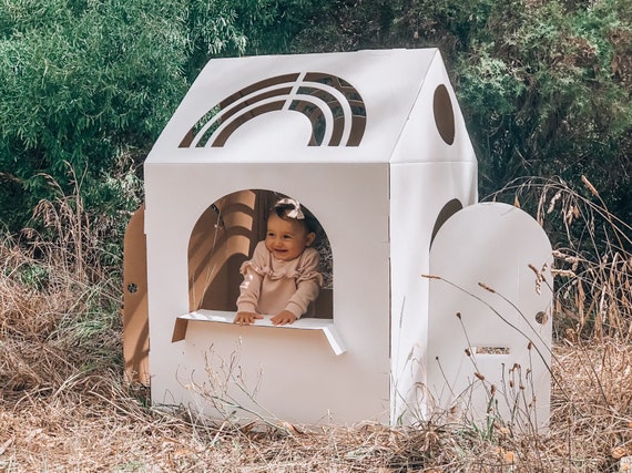children's cubby, cardboard cubby, cubby house, kids cubby house, kid's crafts, playroom, creative play, craft ideas, paint, play, rainbow
