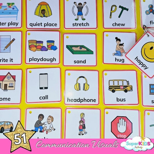 Cartes illustrées de communication, aide visuelle pour l'autisme, aide à la communication pour les enseignants de l'éducation spéciale pour les enfants, communication des enseignants, échange d'images