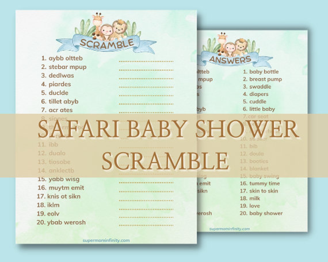Baby Shower Scramble Game, Scramble Games, Safari Theme, Boy Baby ...