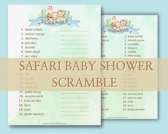 Safari Baby Shower Scramble Game, Printable Activity (PDF)