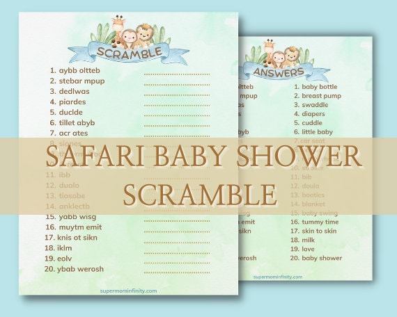 Baby Shower Scramble Game, Scramble Games, Safari Theme, Boy Baby ...