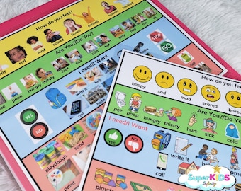 Communication Board for Kids, Autism Aid, Non-Verbal Chart, Kids Communication Board, Speech Communication Chart, Autism Visual Aid Board