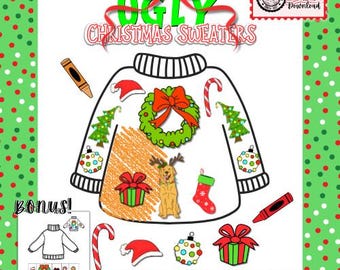 Ugly Christmas Sweater Activity, Kids Craft, Sweater Templates (PDF)