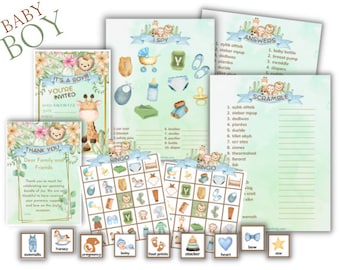 Safari Baby Shower Games, Invitation & Thank You Cards (PDF)