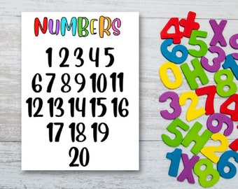 Numbers 1-20 Chart, Educational Wall Art (PDF Download)