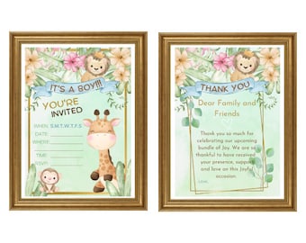 Safari Baby Shower Invitations and Thank You Cards (Digital Download)