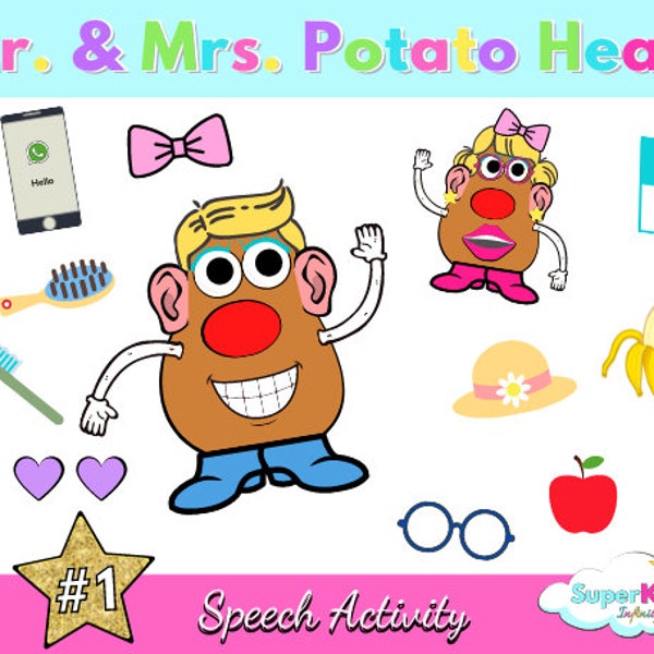 Mr. and Mrs. Potato Head Printable Activity Game, Potato Head Printable Sheets, Potato Head Game, Mrs. Potato Speech Activity, Speech