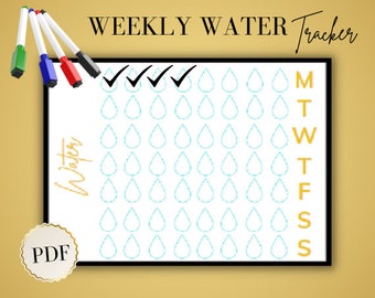 Weekly Water Intake Tracker, Printable Template (Digital Download)