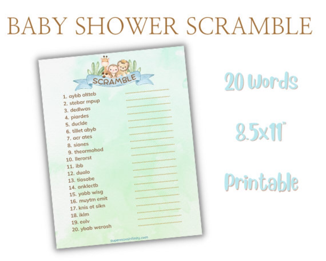 Baby Shower Scramble Game, Scramble Games, Safari Theme, Boy Baby ...