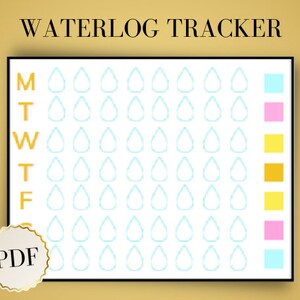 Waterlog Tracker Template, Printable Waterlog, Weekly Fluid Intake Tracker, Digital Water Tracker, Daily Intake of Water, Water Diet Tracker