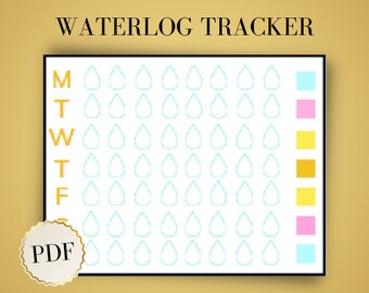 Printable Waterlog Tracker, Weekly Fluid Intake (Digital Download)