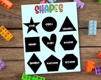 Shapes Learning Poster, Homeschool Chart, Kids Wall Art