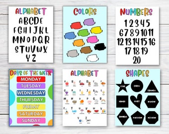 Basic Learning Charts, Alphabet, Numbers, Shapes, Colors (PDF Pattern)