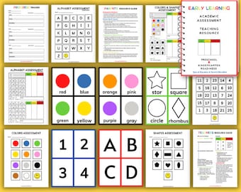 Preschool Kindergarten Readiness Assessment, Shapes, Colors, Letters (PDF Download)