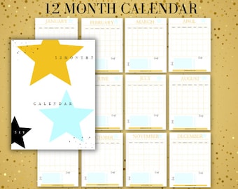 12 Month Calendar, Printable Calendar, Calendar Templates, Organized Calendar, Elegant Calendar, Monthly Calendar