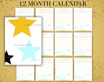 Elegant Printable 12 Month Calendar Templates (8.5x11 PDF)