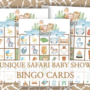 Gioco del bingo del safari del baby shower, 42 cartelle del bingo, bingo del baby shower, giochi del bingo del safari, gioco del bingo stampabile, baby shower per bambini, gioco del bingo per bambini