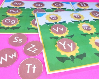 Alphabet Matching Game, Spring Sunflower Theme (Printable)