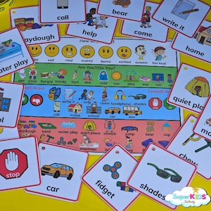 Kaart visuele communicatie autisme en 51 communicatiekaarten, visuele hulp voor kleuters, hulpmiddelen voor leerkrachten speciaal onderwijs voor kinderen, spraakhulpmiddelen