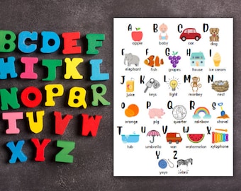 Alphabet Learning Poster, A-Z Wall Art, Homeschool Chart (PDF)