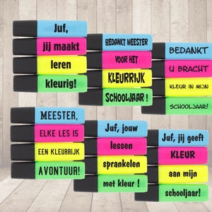 Kleurrijke Markeerstiften voor Juf en Meester , juf kado,meester kado.