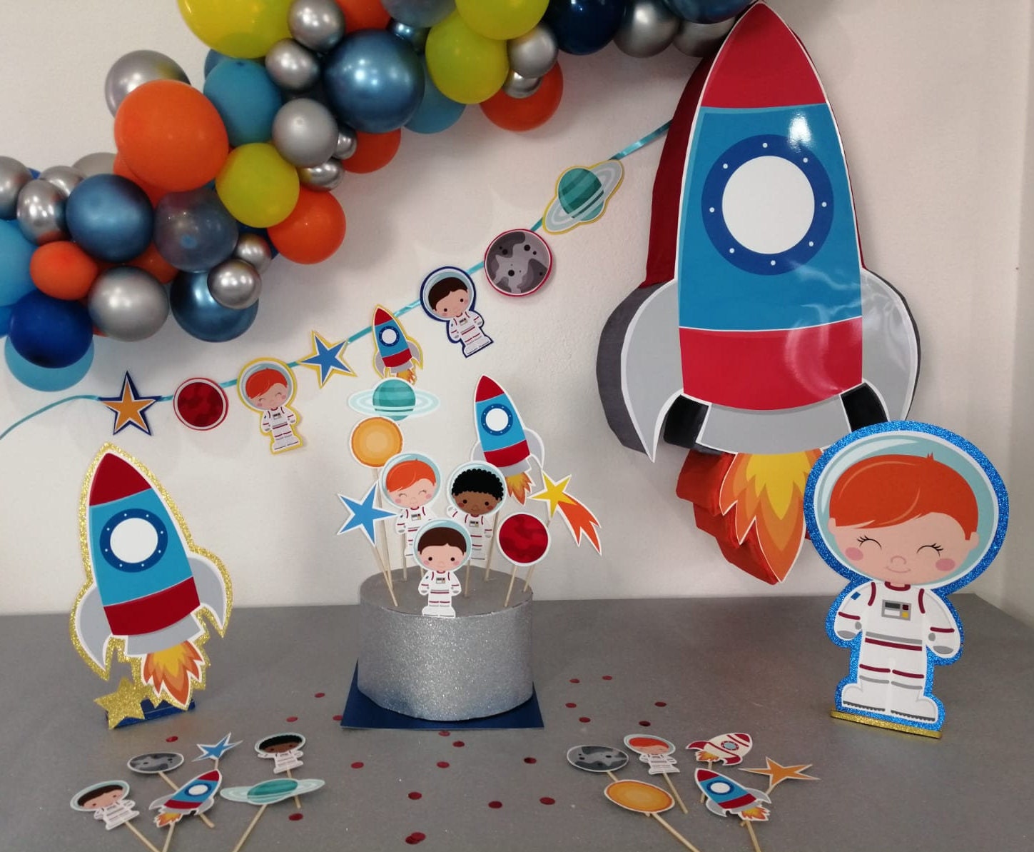 Space party kit astronaut party themed Space birthday decoration Space party supplies Rocket pinata rocket decorations