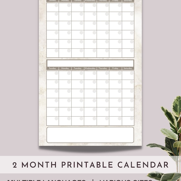 2 Month Printable Reusable Calendar