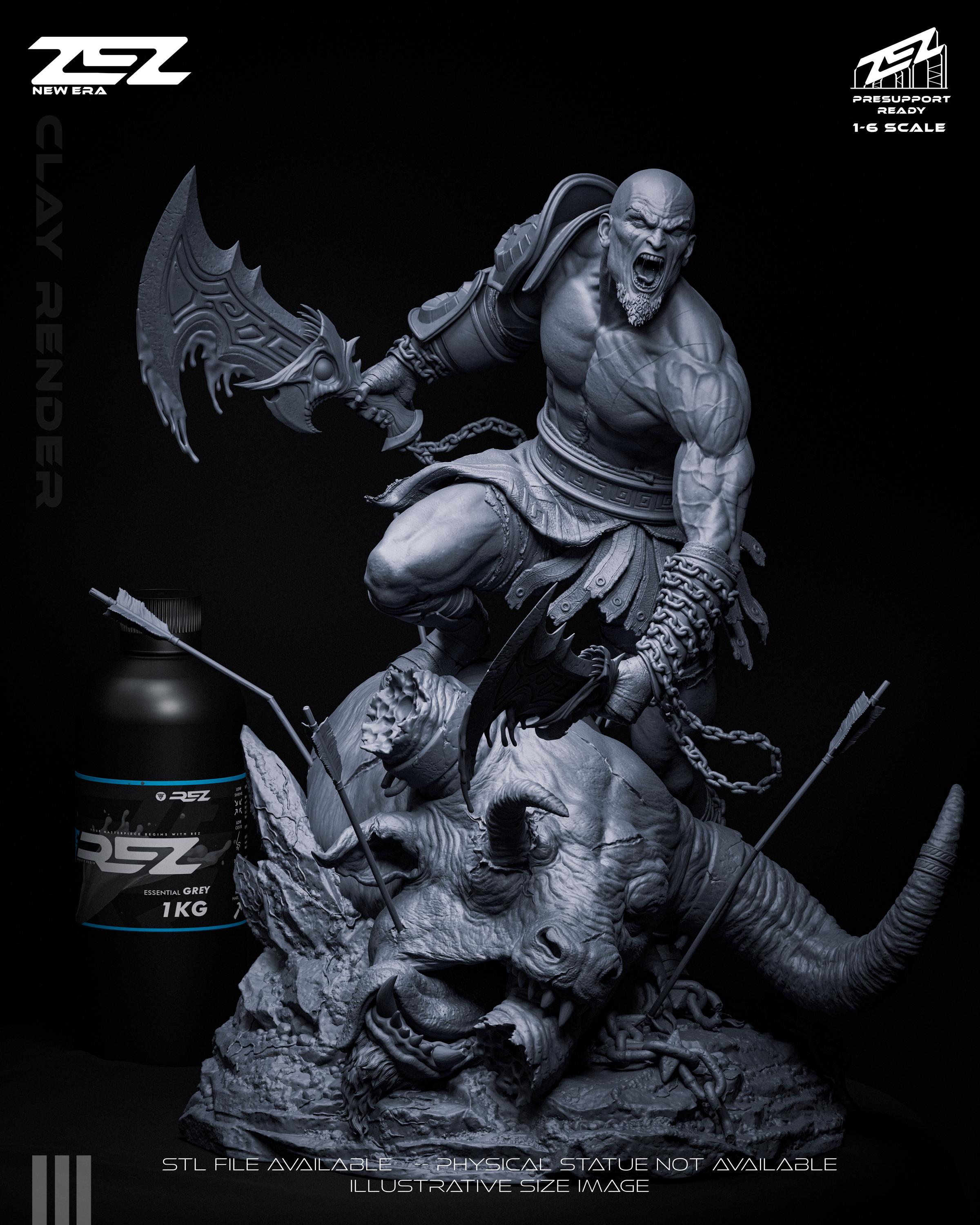 Old School Kratos Diorama – Fan Art Statue by Zez Studios