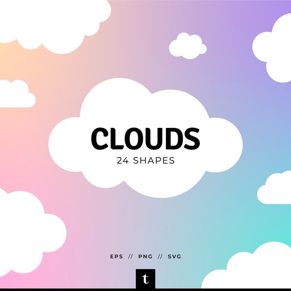 24 White Cloud Shapes, Cloud Shape SVG, Cloud Cut File, Cloud Vector, Cloud Clipart, Cloud Cricut