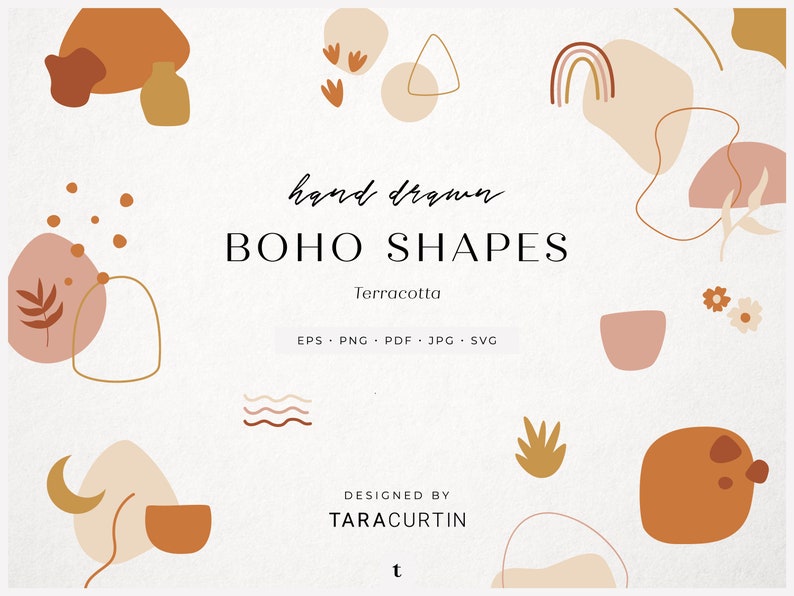 Terracotta Abstract Boho Shapes Hand Drawn Design Elements image 1