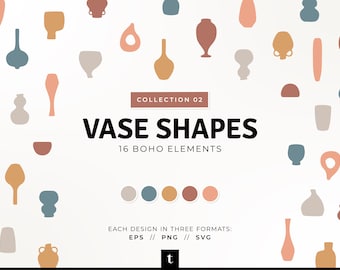 May include: A collection of 16 boho vase shapes in various colors, including beige, blue, brown, and pink. The shapes are simple and geometric, and they would be perfect for adding a touch of bohemian style to any home.