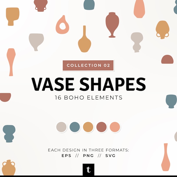 Vase Shapes, Vase Clipart, Vase SVG, Boho Vase Shapes, Vase Shape Cut File, Vase Illustration, Pottery Clipart, Trendy Vases, Pottery Shapes