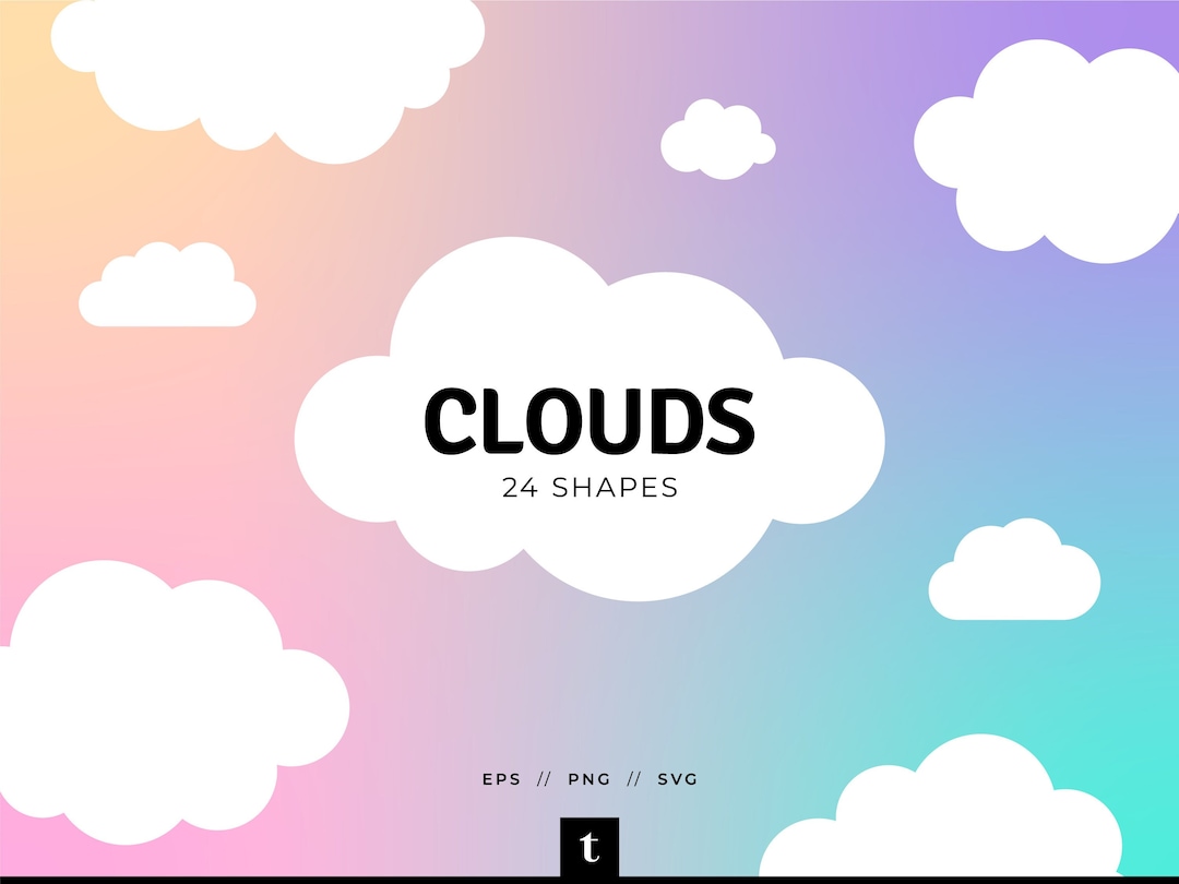 24 White Cloud Shapes, Cloud Shape SVG, Cloud Cut File, Cloud Vector ...