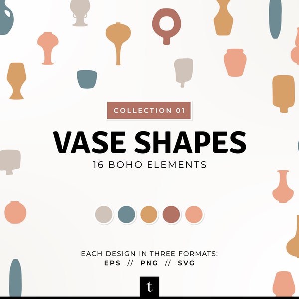 Vase Shapes, Vase Clipart, Vase SVG, Boho Vase Shapes, Vase Shape Cut File, Vase Illustration, Pottery Clipart, Trendy Vases, Pottery Shapes