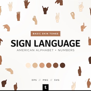 Lengua de Señas Americana (Tonos de Piel Básicos), Alfabeto ASL + Números, Paquete de Lengua de Señas Americana, Lengua de Señas Americana SVG