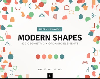 120 Geometric + Organic Shapes, Modern Shapes, Happy + Playful, Abstract Shapes, Abstract Elements, Shapes Bundle, Shapes SVG, Shapes Cricut