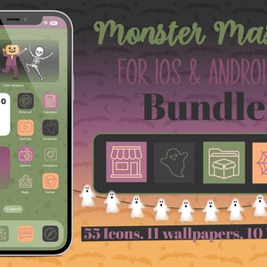 Monster Mash app icons bundle for iOS and Android, screen customization, wallpapers, widgets
