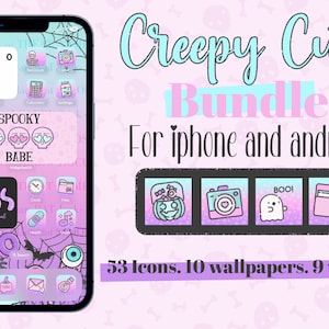 Creepy Cute App Icons Bundle for iPhone and android, screen customization, Halloween, fall