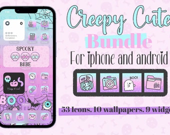 Creepy Cute App Icons Bundle for iPhone and android, screen customization, Halloween, fall